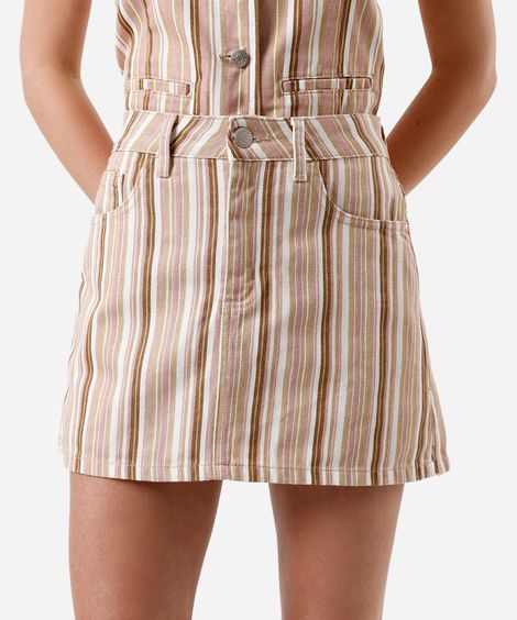 short saia feminino de sarja com fendas listrado rosa