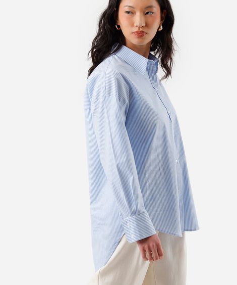 camisa oversized feminina de algodão azul