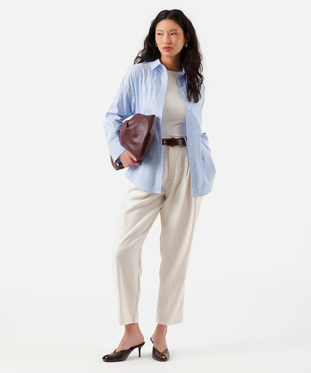 camisa oversized feminina de algodão azul