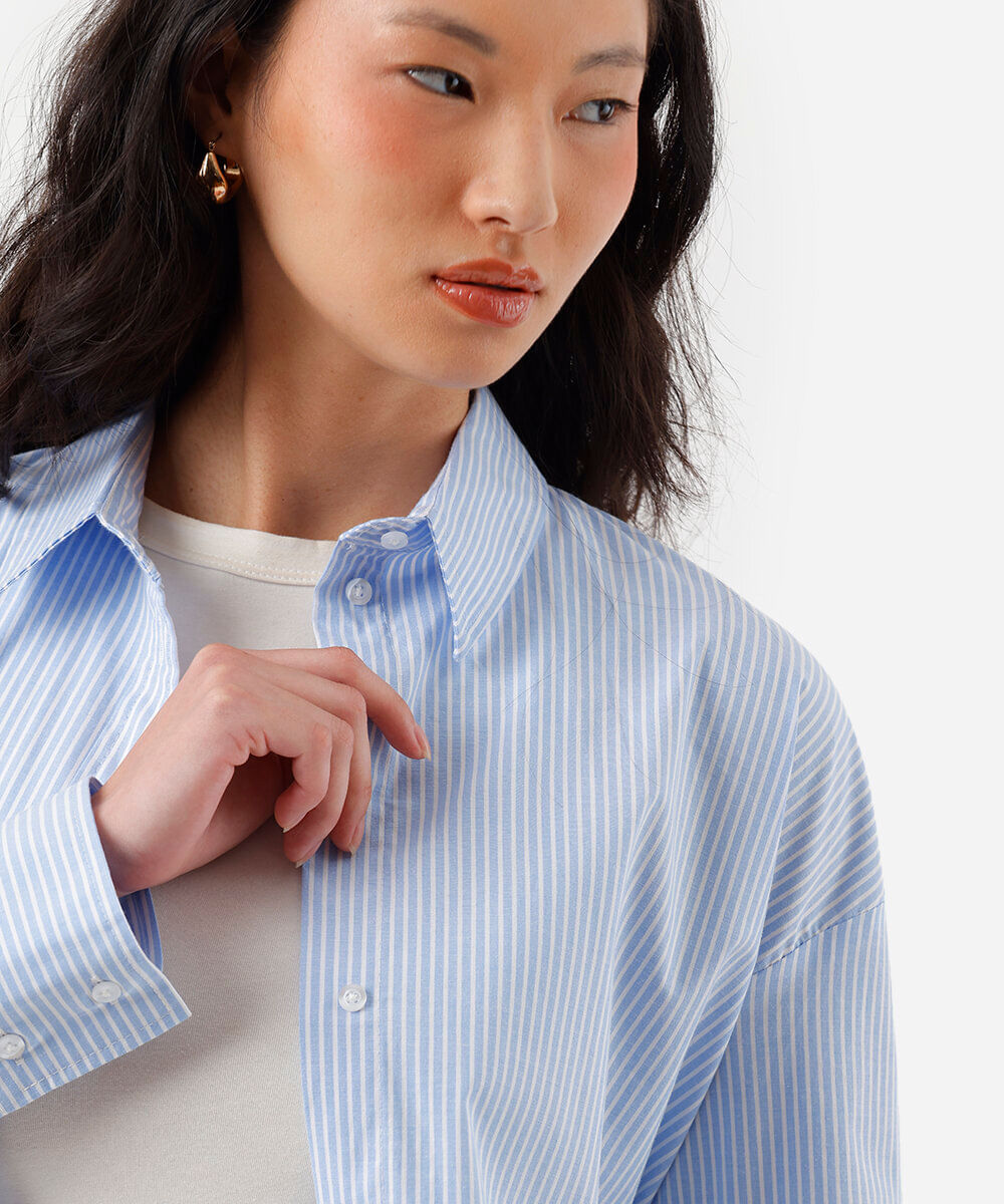 camisa oversized feminina de algodão azul