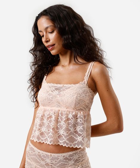 sutiã top feminino de renda floral laranja