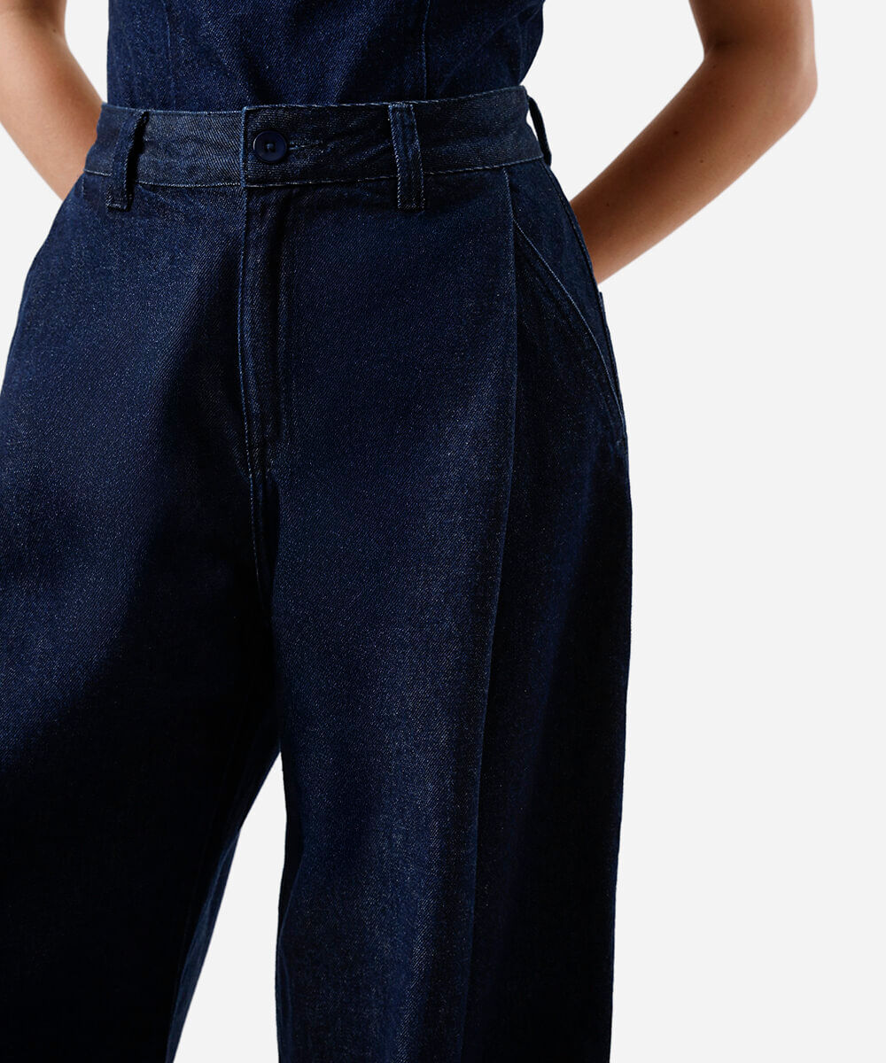 calça balloon feminina jeans com pregas azul