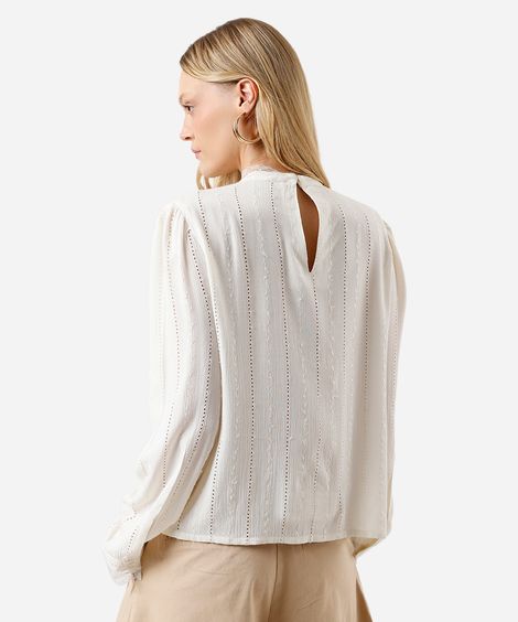 blusa feminina de viscose bordada com renda bege