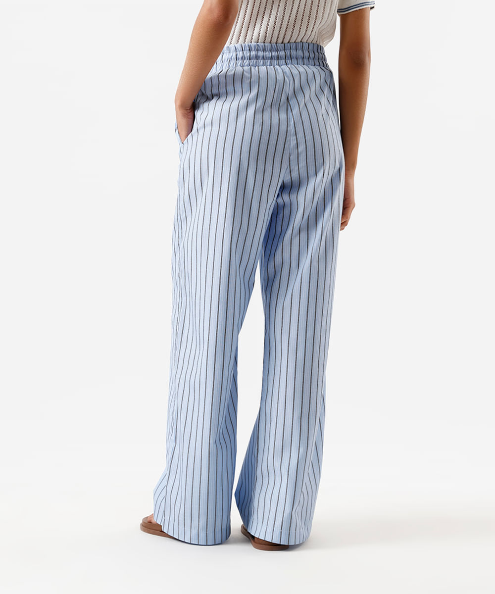 calça estilo pijama feminina com algodão listrada azul