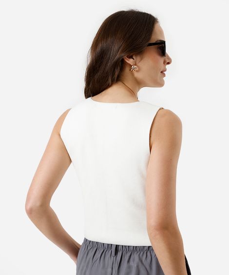 colete feminino de tricot com viscose off white