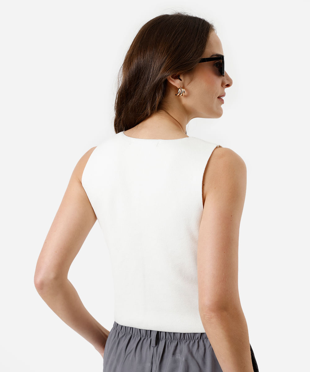 colete feminino de tricot com viscose off white