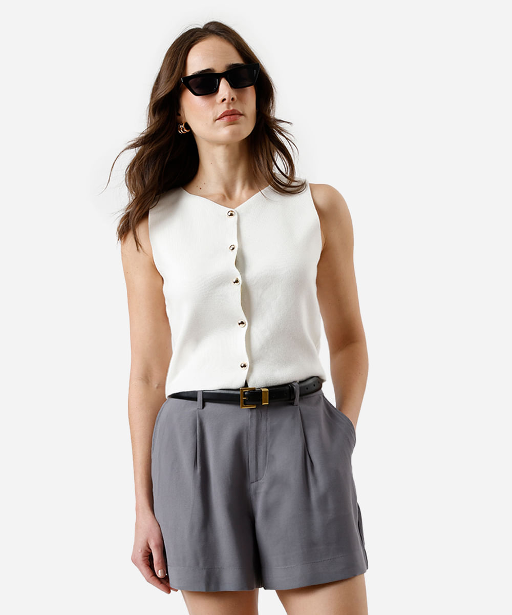 colete feminino de tricot com viscose off white