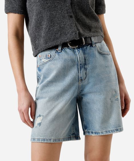 bermuda reta feminina jeans destroyed azul