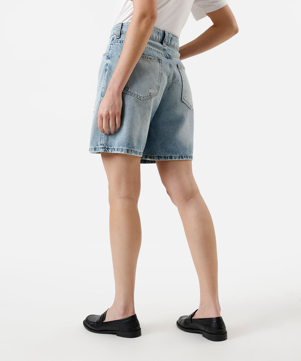 bermuda reta feminina jeans destroyed azul