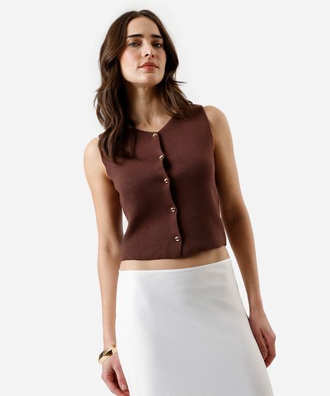 colete feminino de tricot com viscose marrom