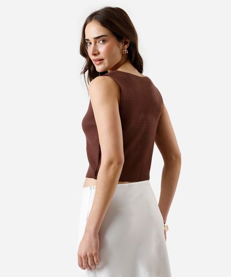 colete feminino de tricot com viscose marrom