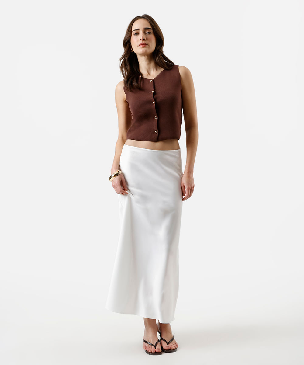 colete feminino de tricot com viscose marrom