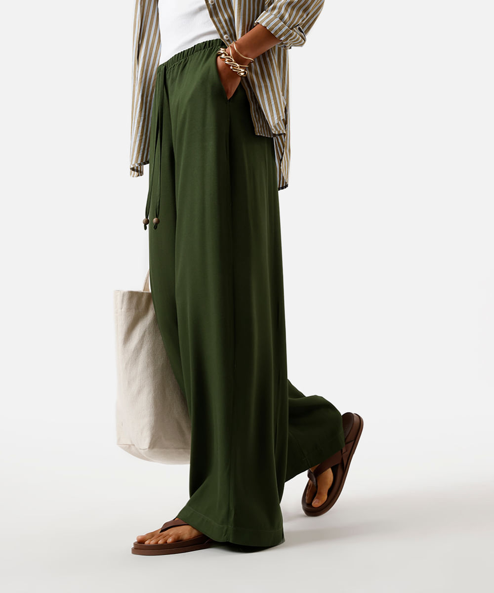 calça pijama feminina de viscose cós elástico verde