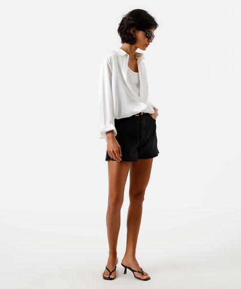 short mom feminino de sarja com fendas preto