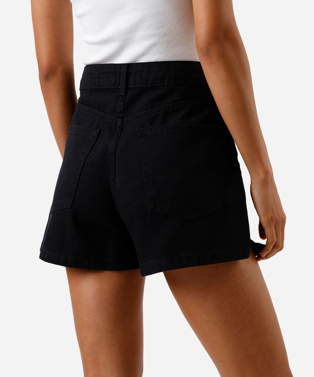 short mom feminino de sarja com fendas preto