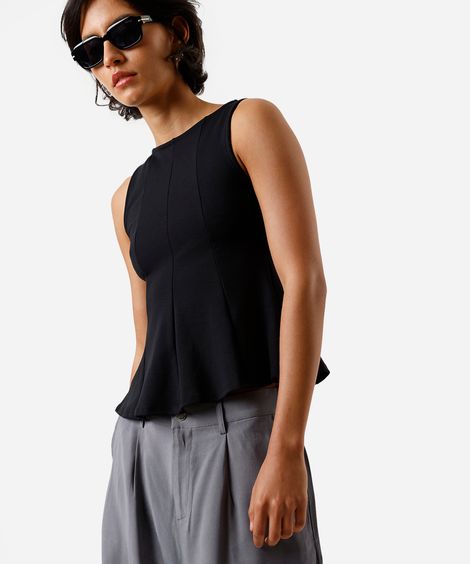 blusa peplum feminina com viscose e recortes preta