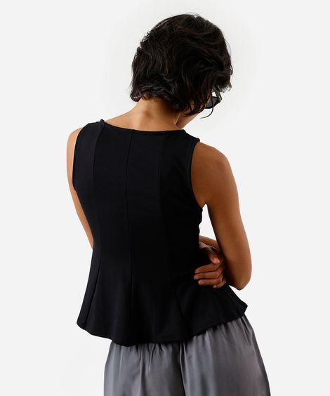 blusa peplum feminina com viscose e recortes preta