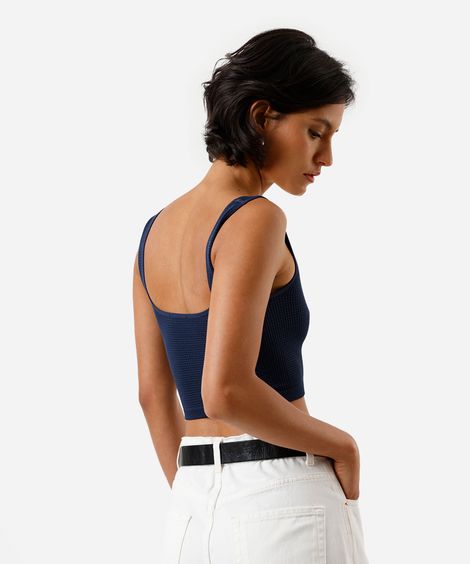 cropped básico feminino texturizado azul