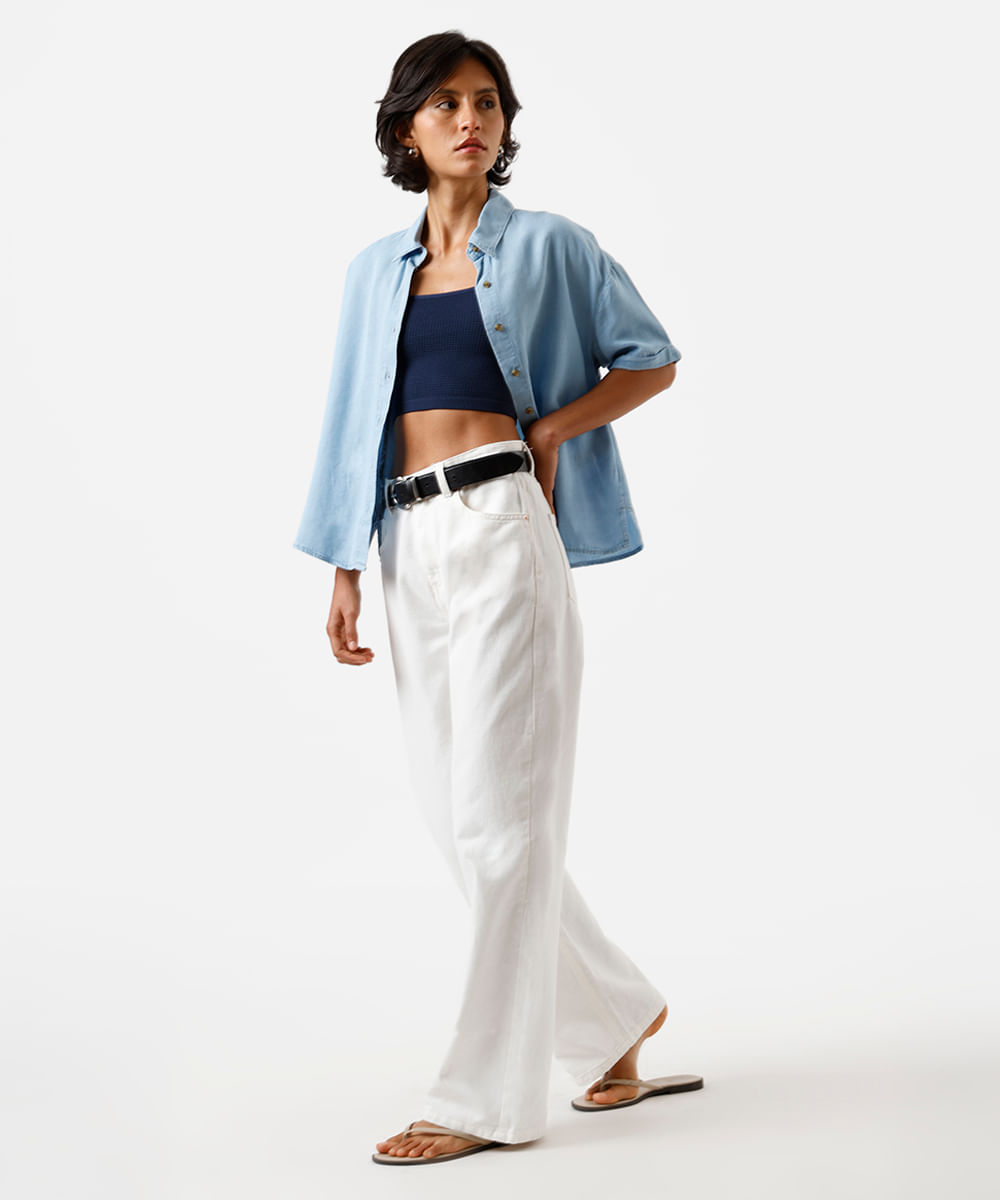 cropped básico feminino texturizado azul