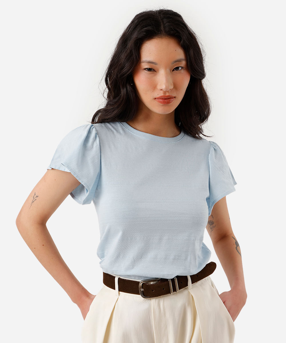 camiseta feminina de algodão texturizada azul