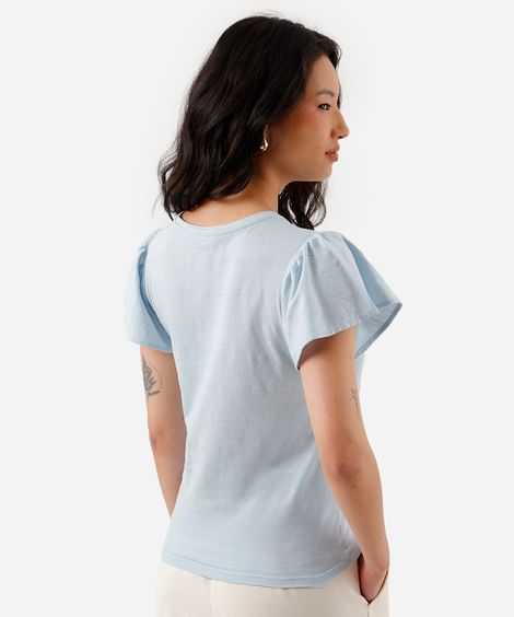 camiseta feminina de algodão texturizada azul