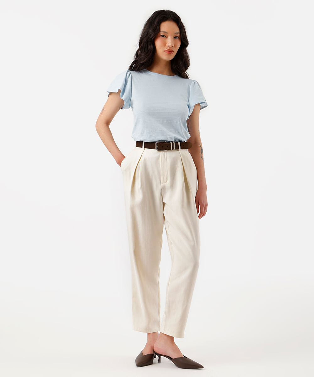 camiseta feminina de algodão texturizada azul