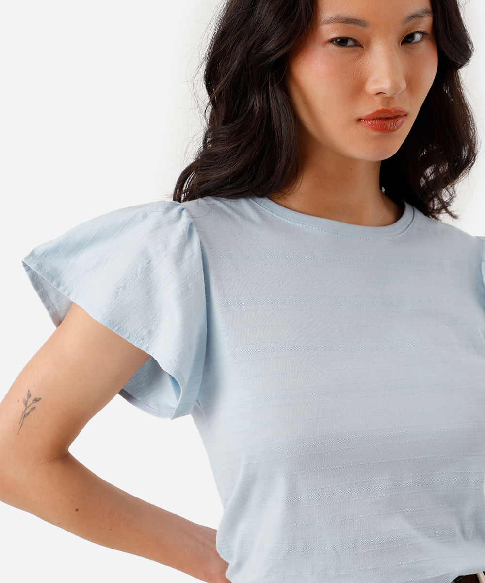 camiseta feminina de algodão texturizada azul