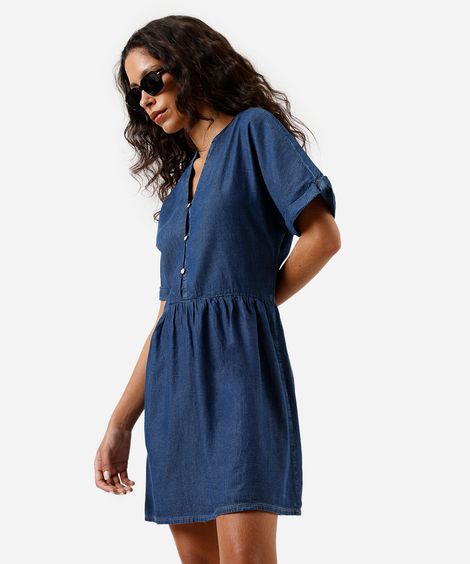 vestido curto feminino jeans decote v azul