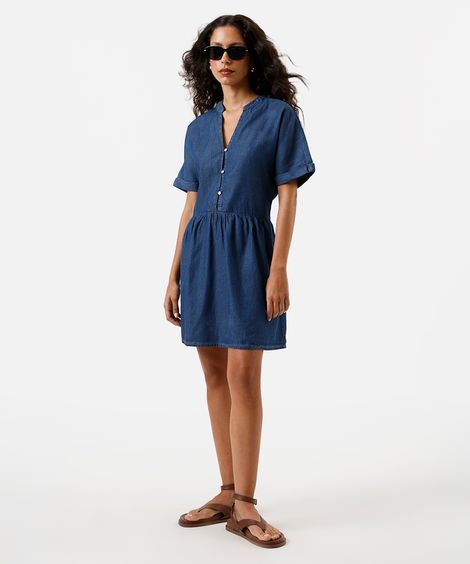 vestido curto feminino jeans decote v azul