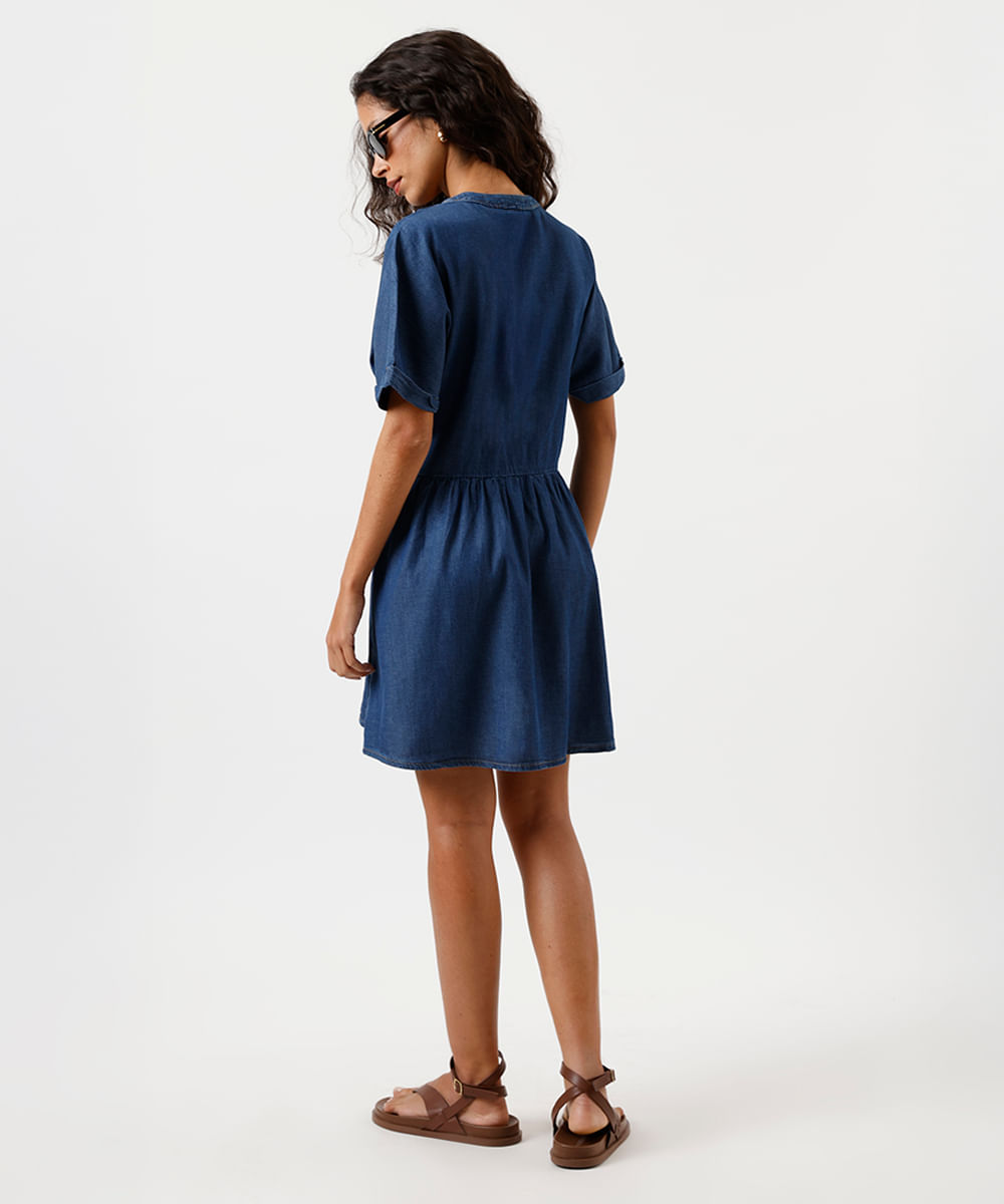 vestido curto feminino jeans decote v azul