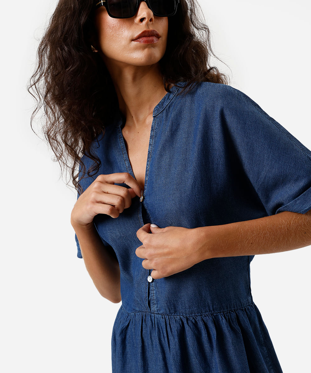 vestido curto feminino jeans decote v azul