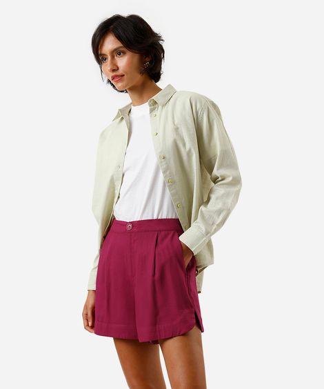 short feminino  de viscose com pregas e cós elástico vinho