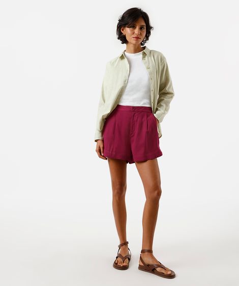 short feminino  de viscose com pregas e cós elástico vinho