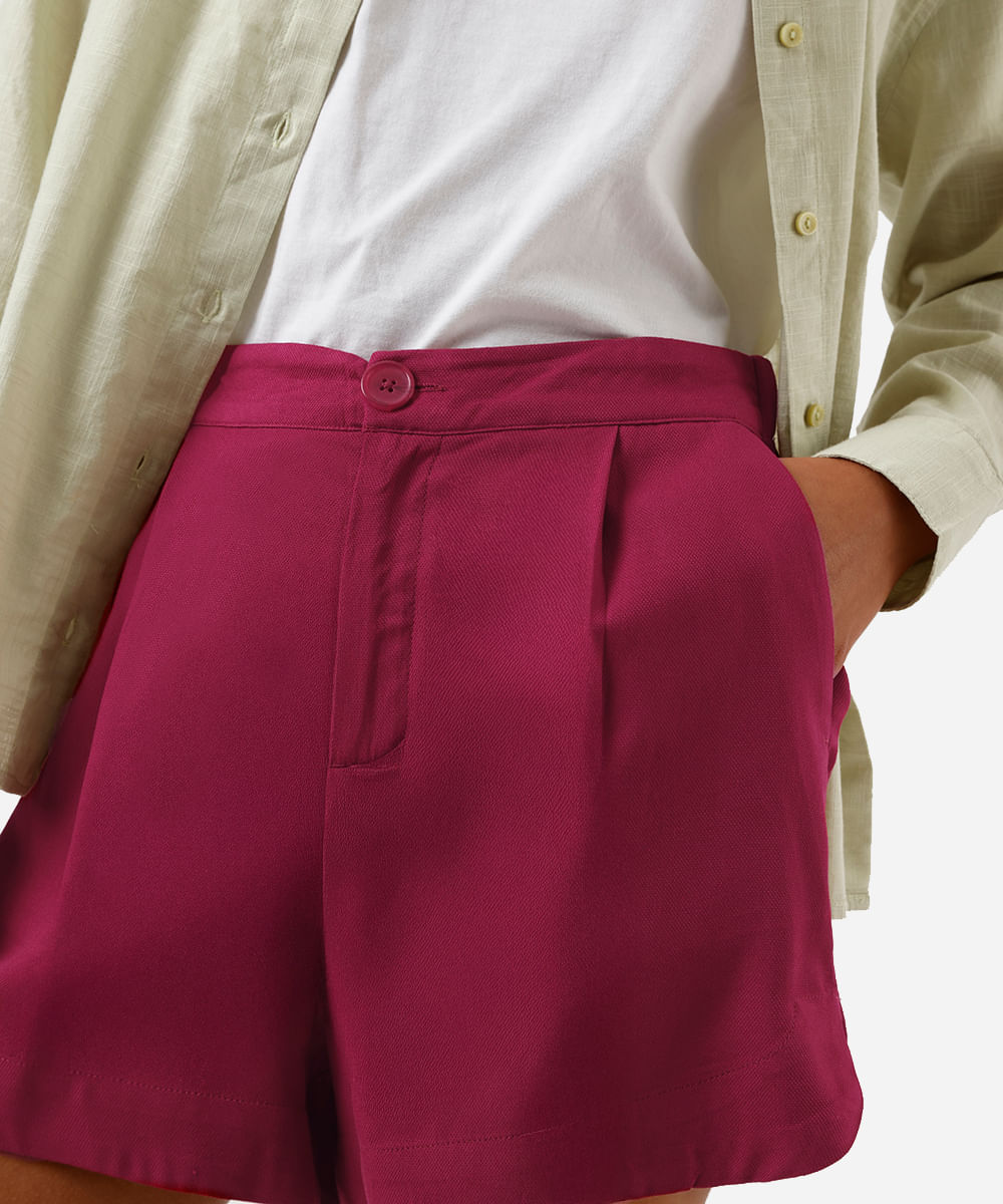 short feminino  de viscose com pregas e cós elástico vinho