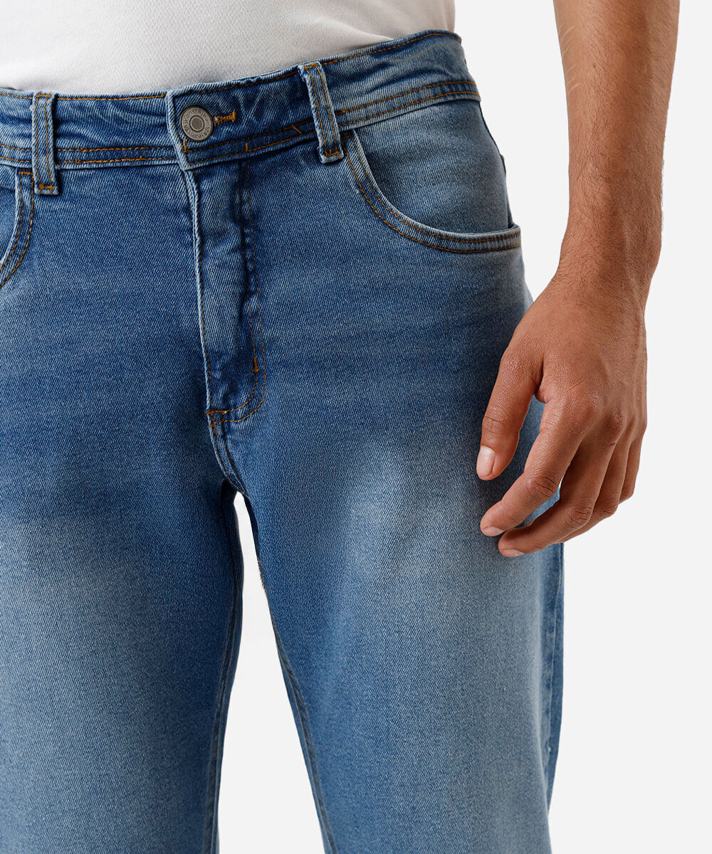 calça reta masculina jeans azul