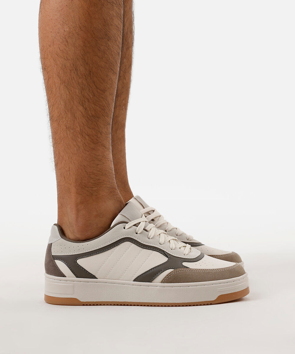 tênis masculino street com pespontos bege