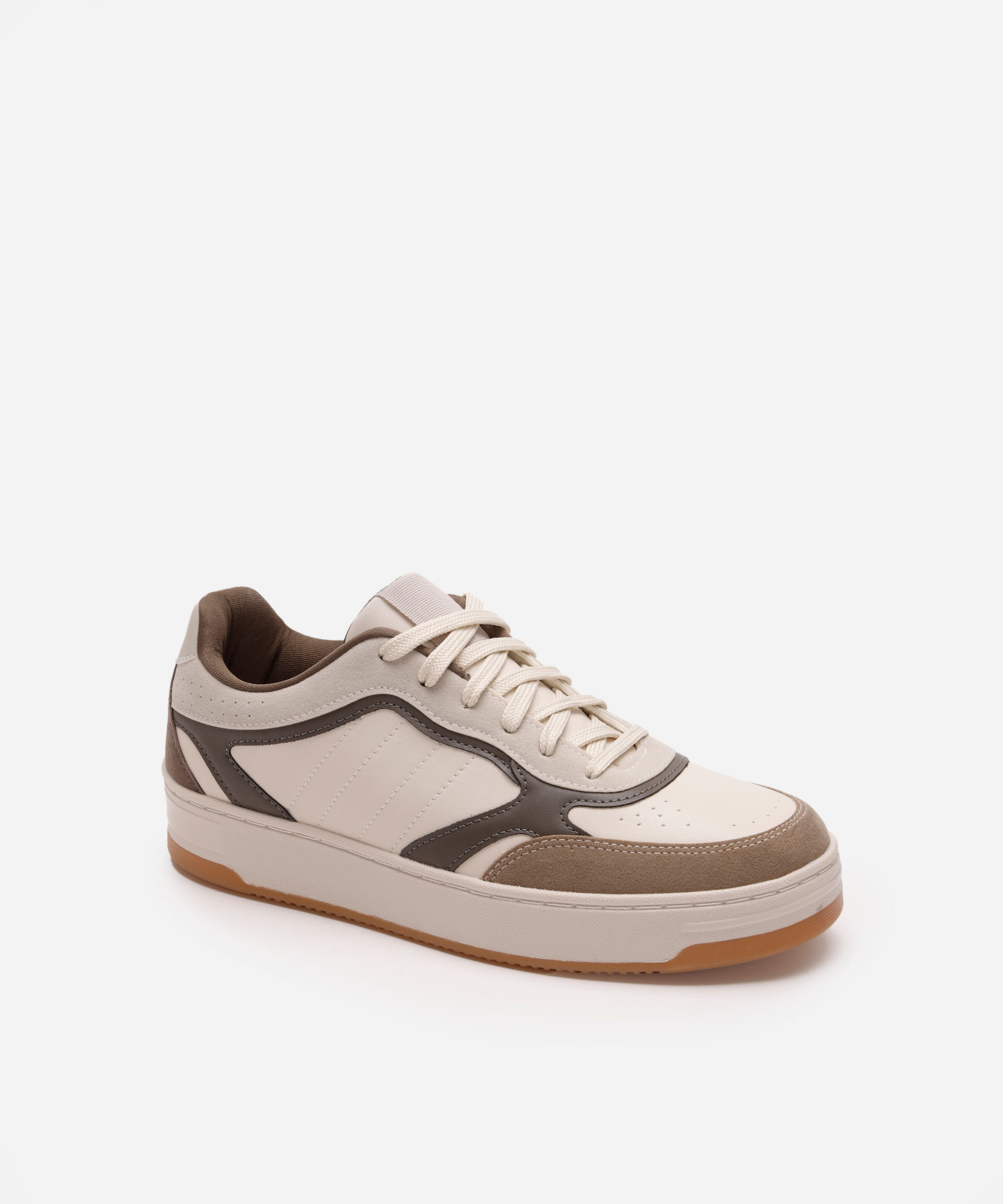 tênis masculino street com pespontos bege