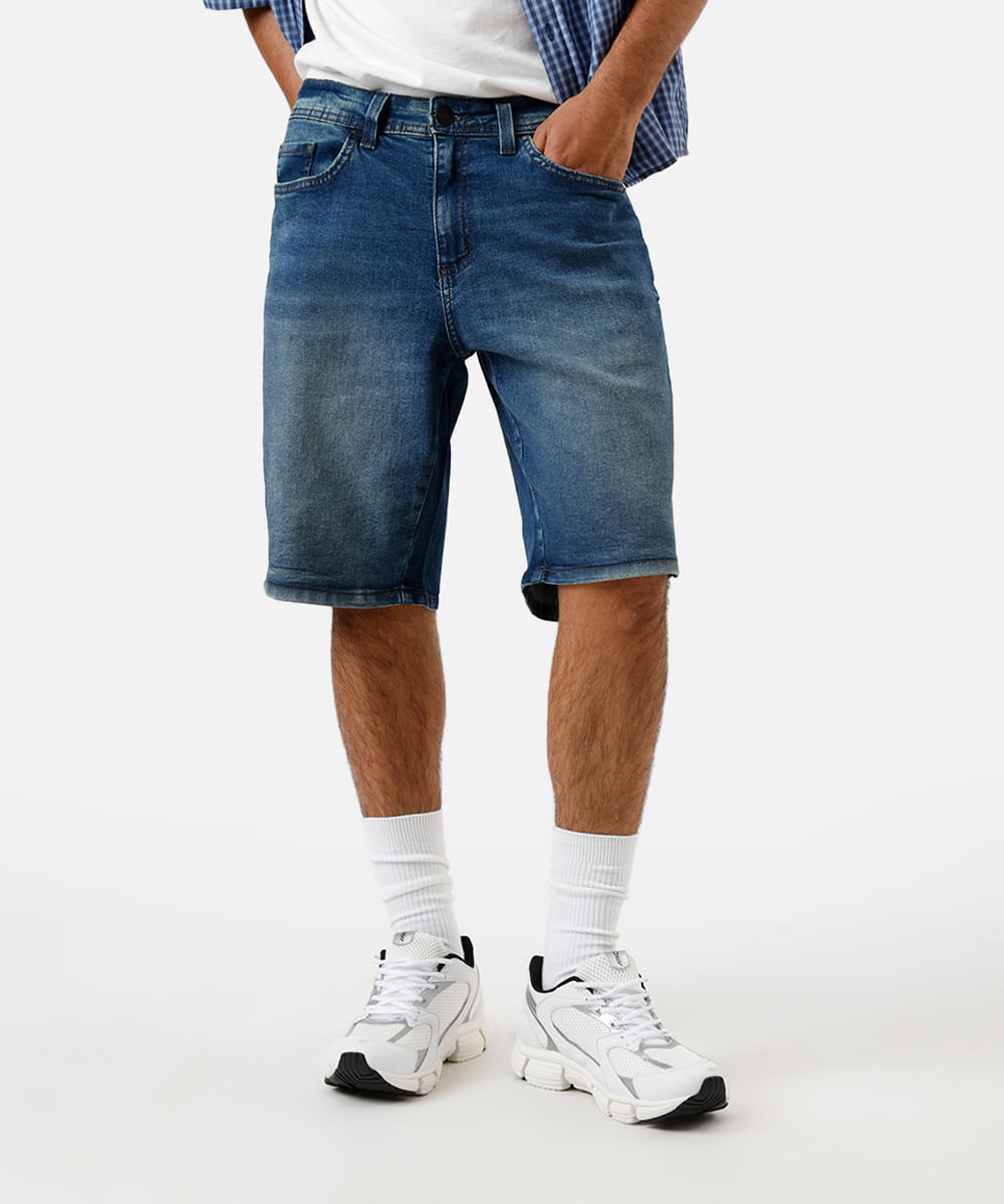 bermuda reta masculina jeans dirty azul