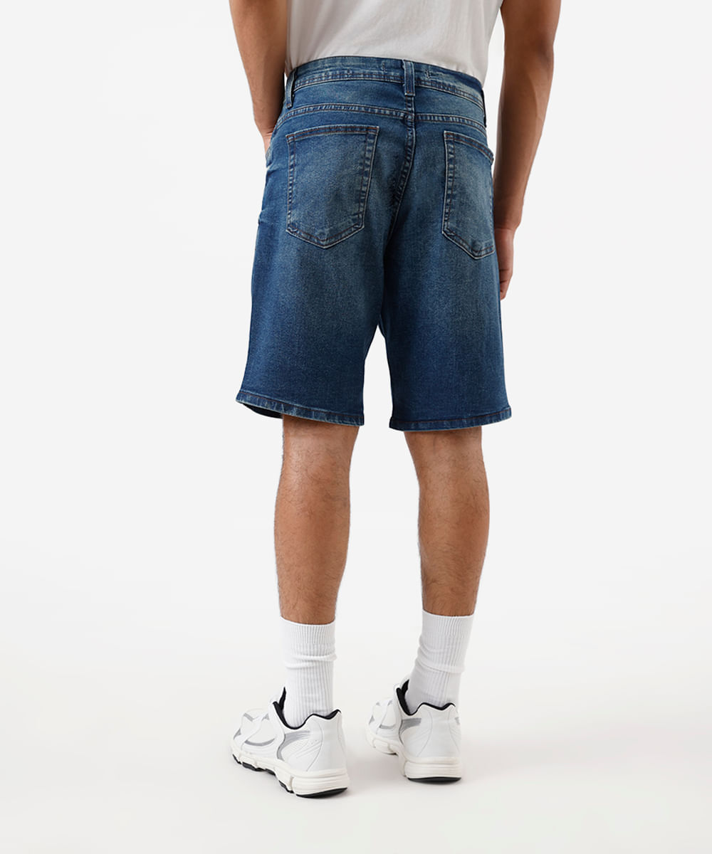 bermuda reta masculina jeans dirty azul