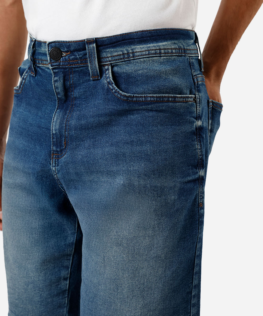 bermuda reta masculina jeans dirty azul