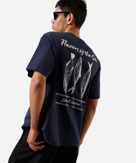 camiseta box masculina de algodão sardinhas azul
