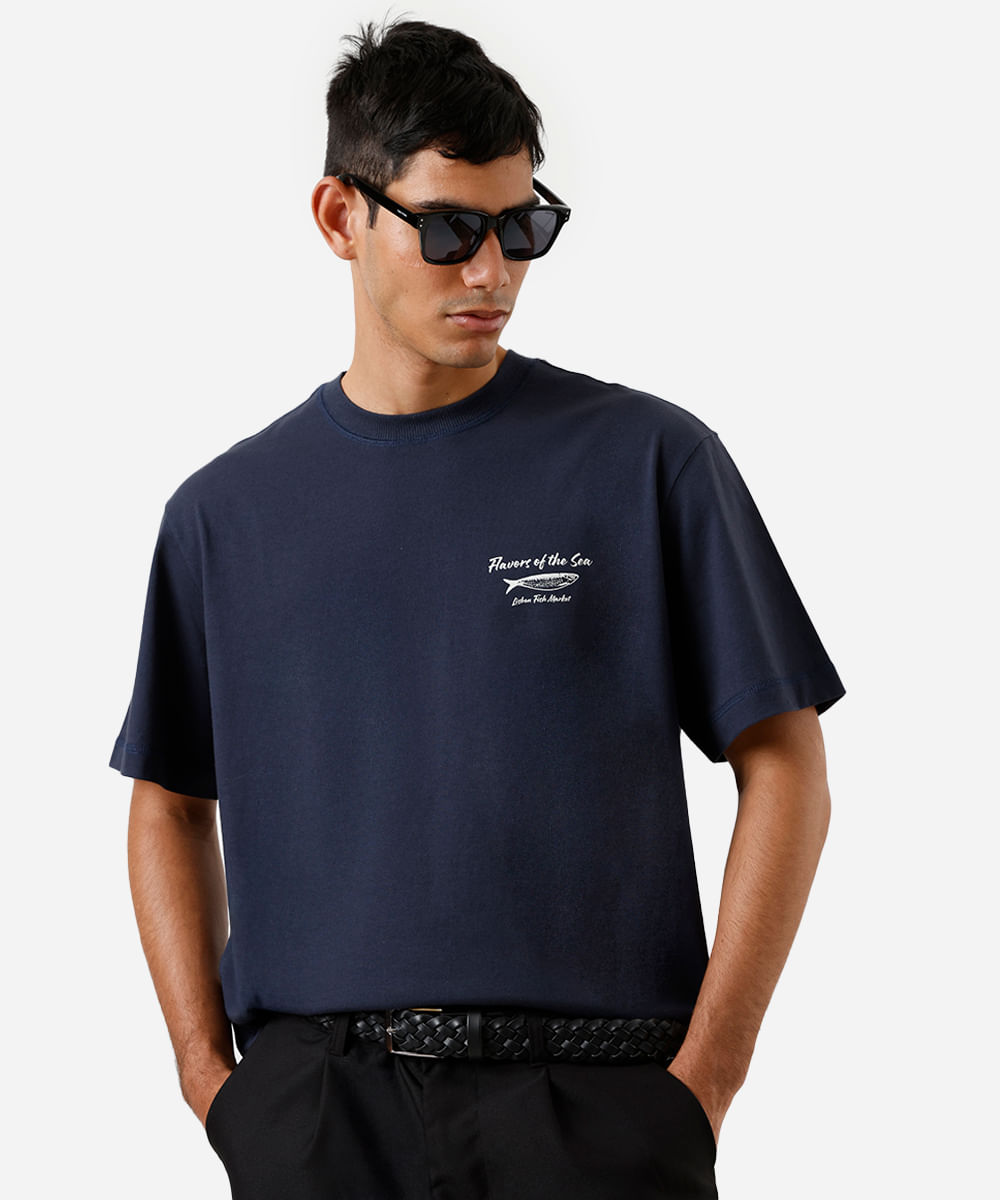 camiseta box masculina de algodão sardinhas azul