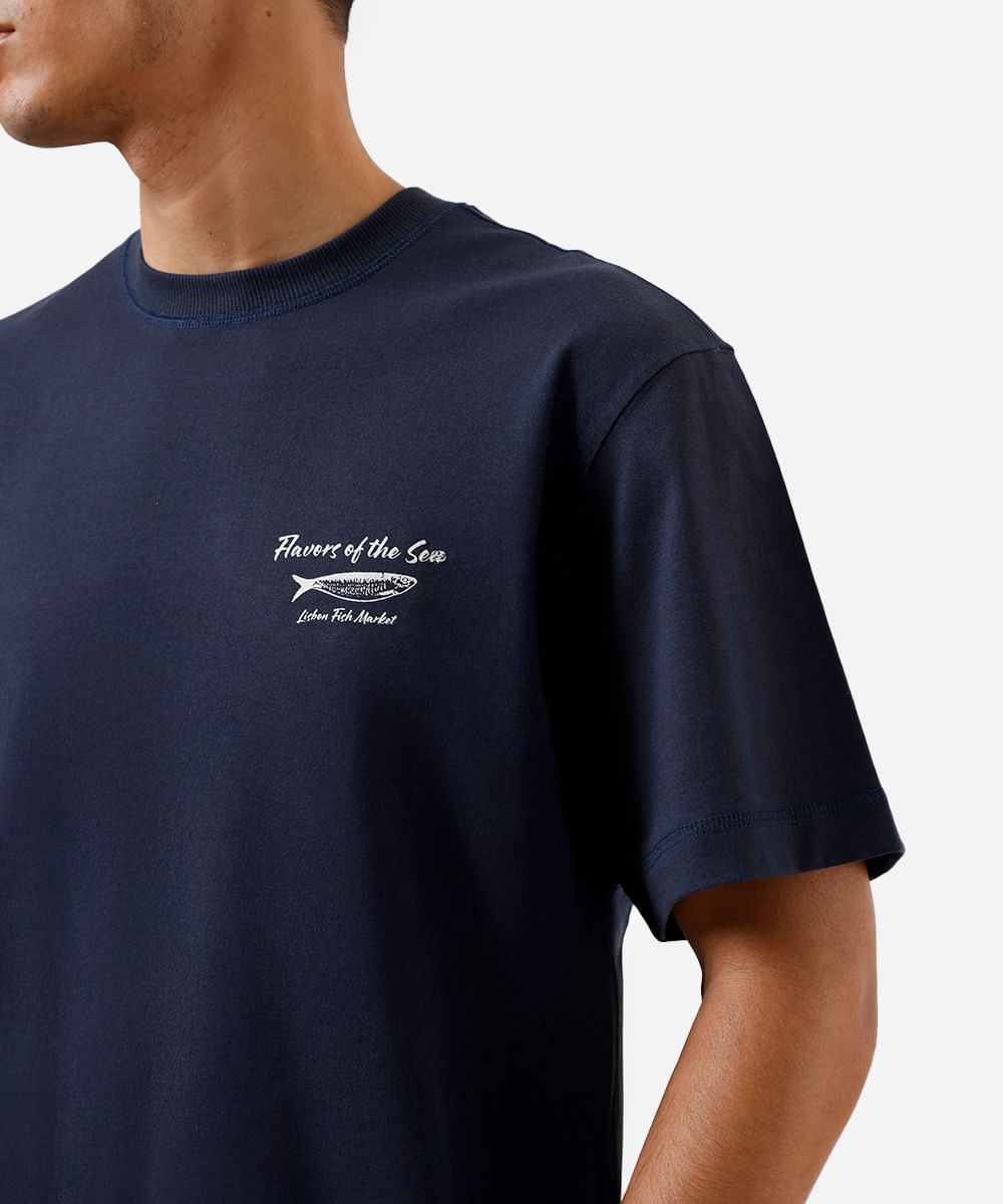 camiseta box masculina de algodão sardinhas azul