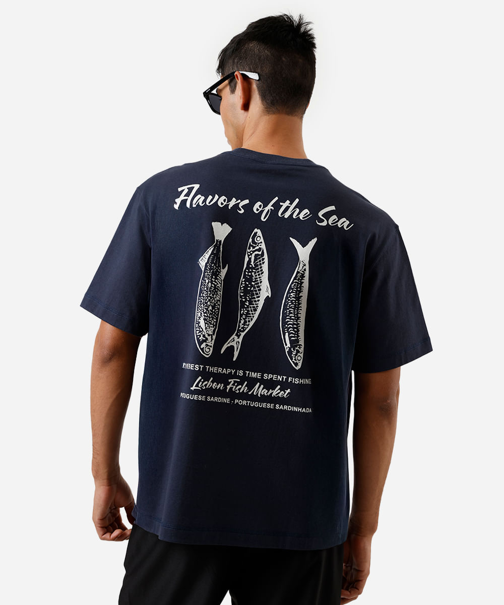 camiseta box masculina de algodão sardinhas azul