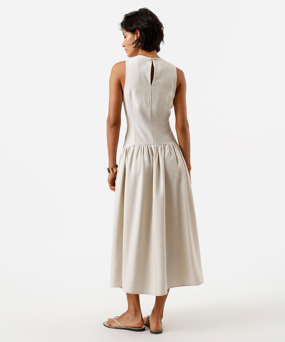 vestido midi feminino de viscose com recortes bege