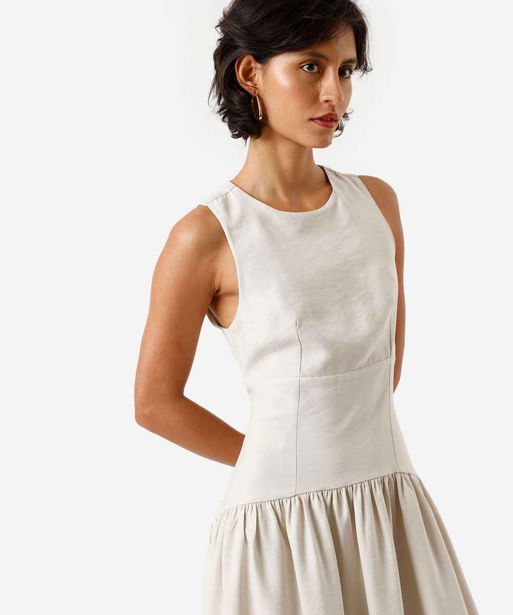 vestido midi feminino de viscose com recortes bege