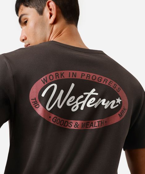 camiseta masculina fit western work in progress marrom