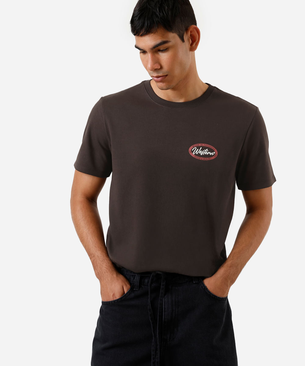 camiseta masculina fit western work in progress marrom