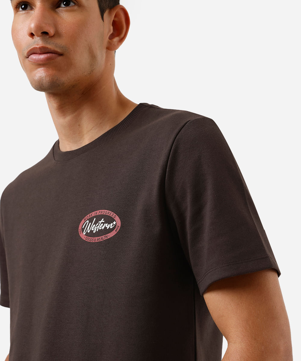 camiseta masculina fit western work in progress marrom