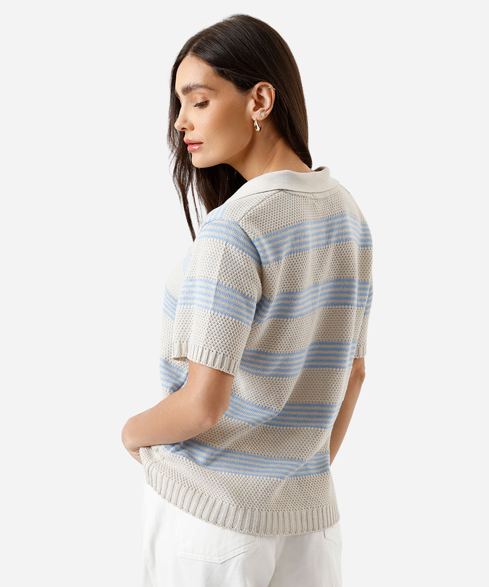 polo feminina de tricot listrada azul